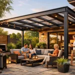 Металлический навес над зоной отдыха на участке