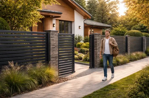 Металлическое ограждение вдоль участка частного дома