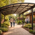 Металлический навес над дорожкой на частном участке