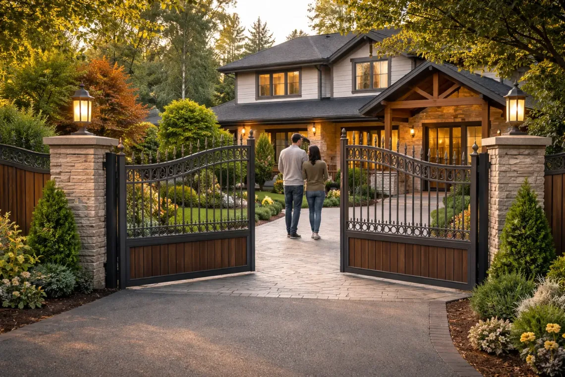 Закрытые металлические ворота частного дома