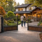 Закрытые металлические ворота частного дома