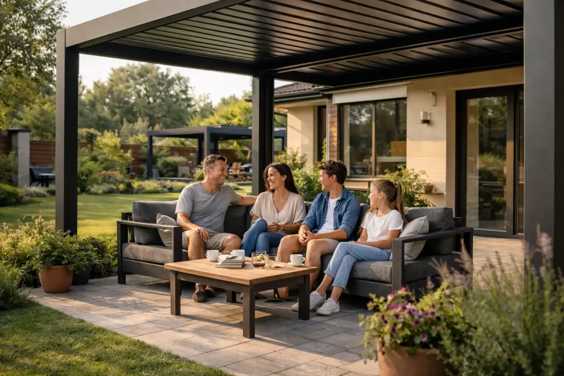 Металлический навес на террасе частного дома