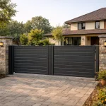 Металлические ворота и ограждение во въездной зоне дома