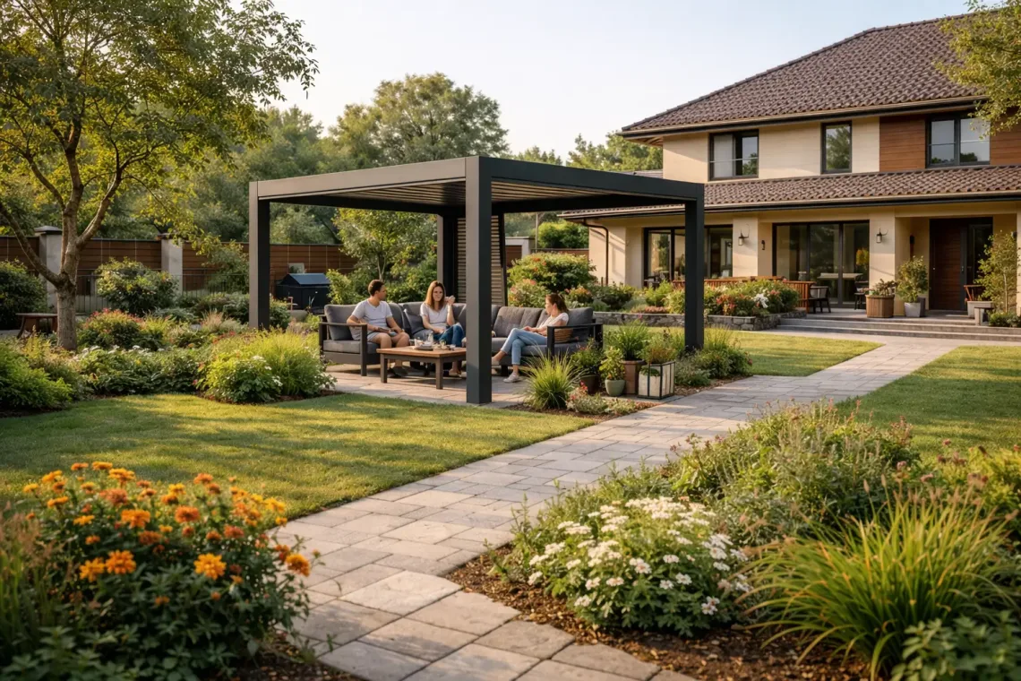 Металлическая беседка как центр дворового пространства