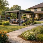 Металлическая беседка как центр дворового пространства